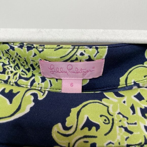 Lilly Pulitzer Womens Dress 6 Silk Knit Newport Navy Blue Green Resort Medallion - Picture 2 of 6